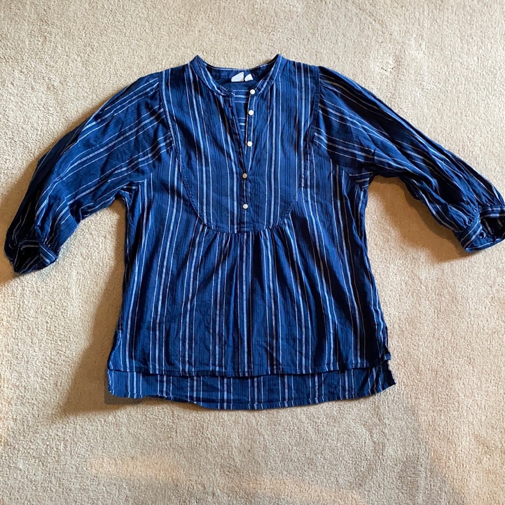 Linen top with embroidered stripe detail